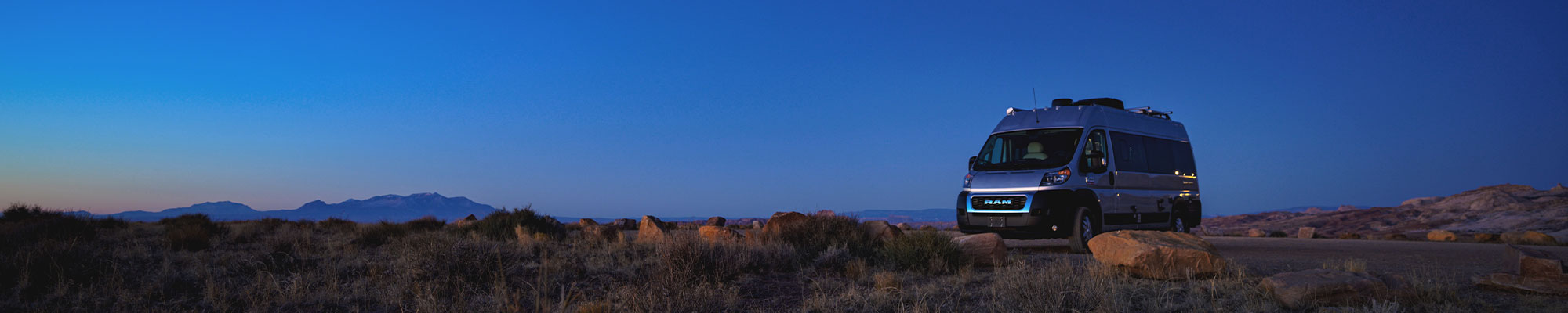 2022 Thor Tellaro Class B RV Lifestyle utah corporate photo shoot wide shot sunset Careers page slider