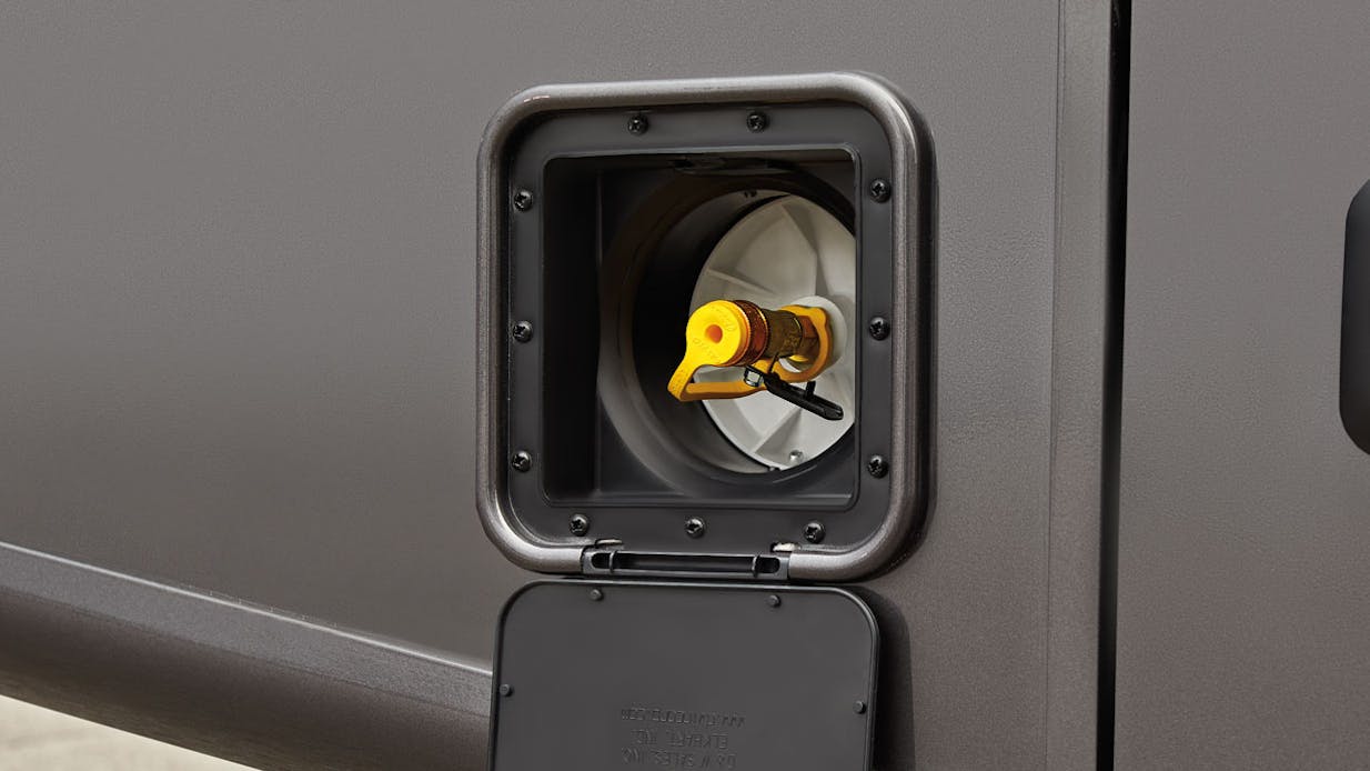 2021 Thor Outlaw Class A Toy Hauler RV Exterior LP Connection key feature photo