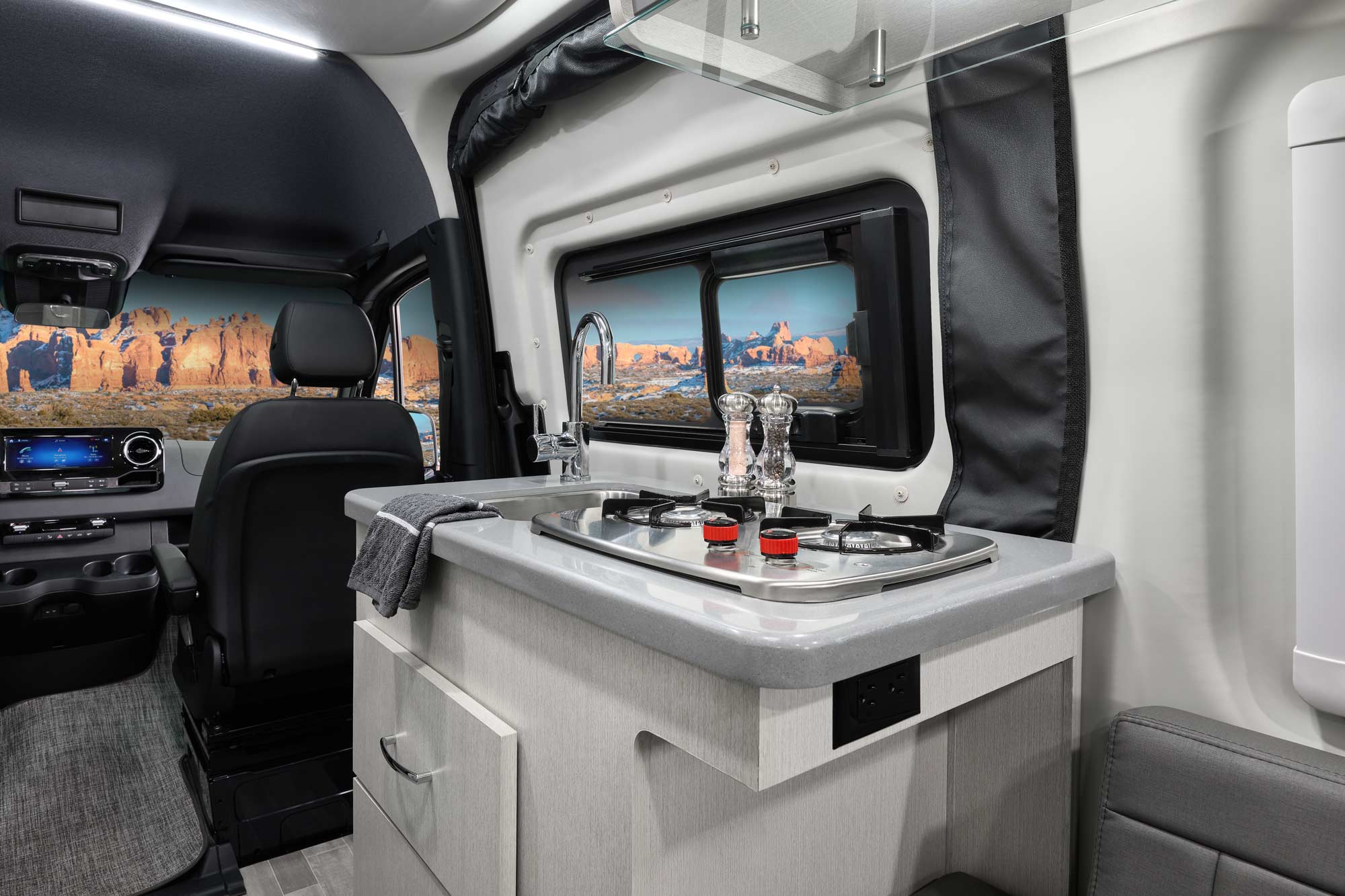 2022 Thor Tranquility Class B RV 19P Kitchen - Radiant Silver Radiant Silver Cabinetry - Sprinter Van