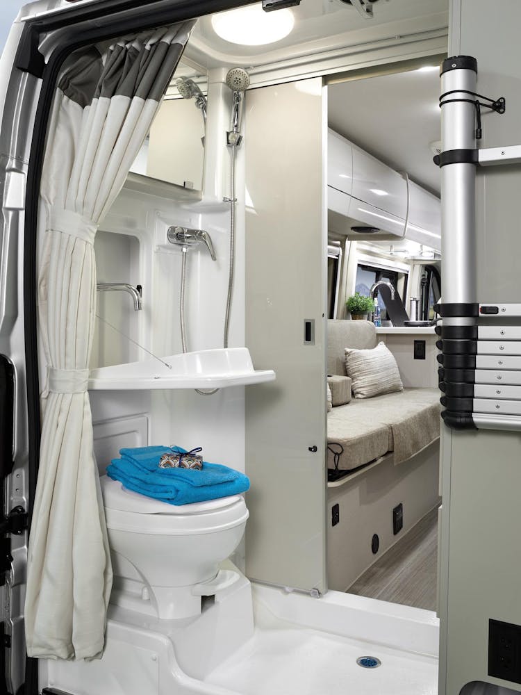 2021 Thor Tellaro Class B RV 20L Bathroom - Crisp Linen Modern White Cabinetry