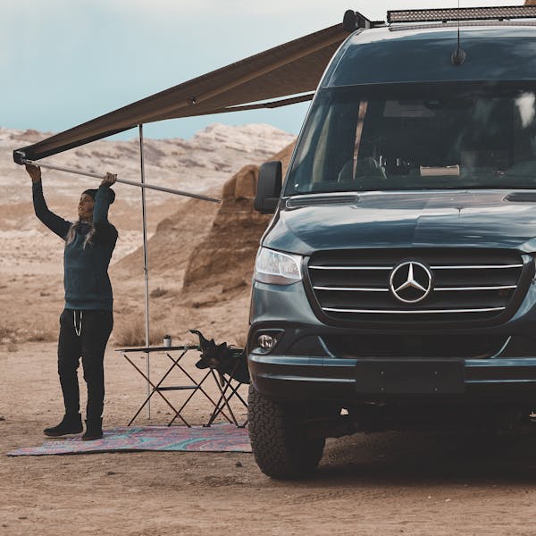 2021 Sanctuary Mercedes Sprinter Van Sprinter RV lifestyle kalen thorien shoot in utah awning assembly