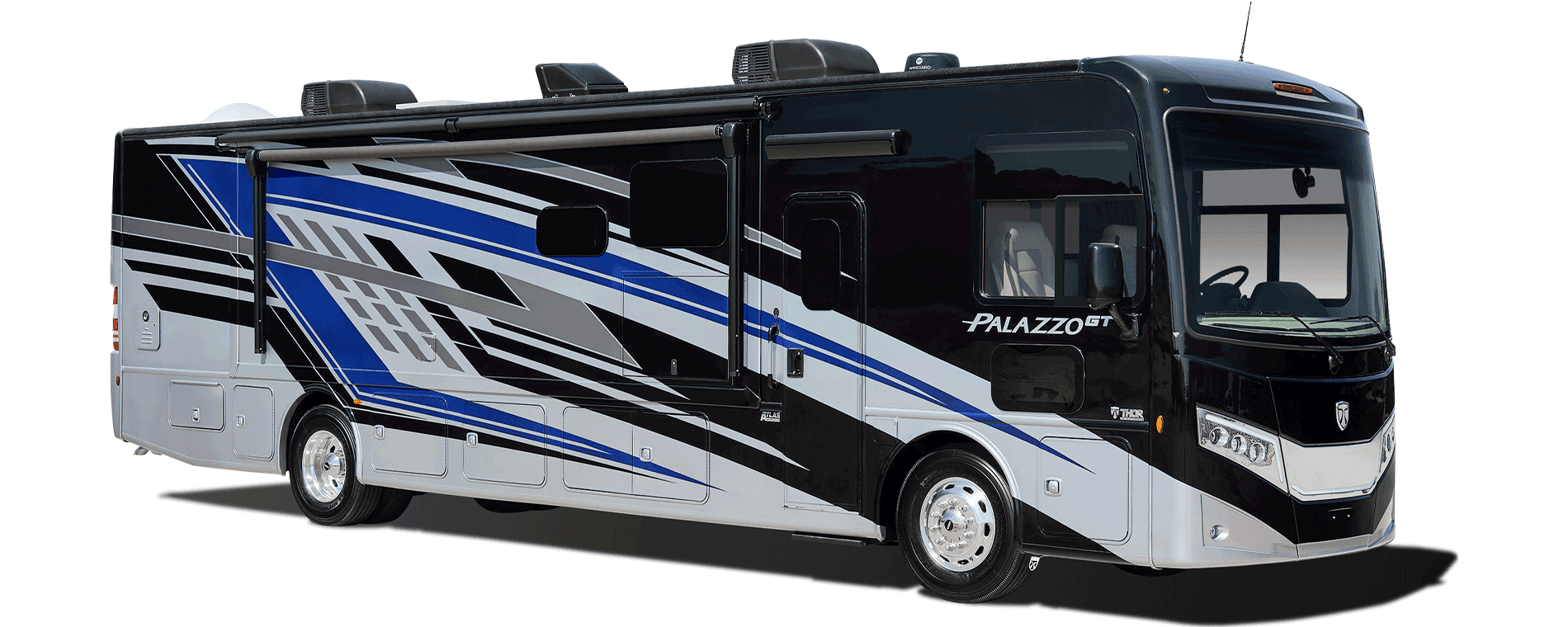 Palazzo GT Class A diesel motorhome with Pacific Coast paint exterior