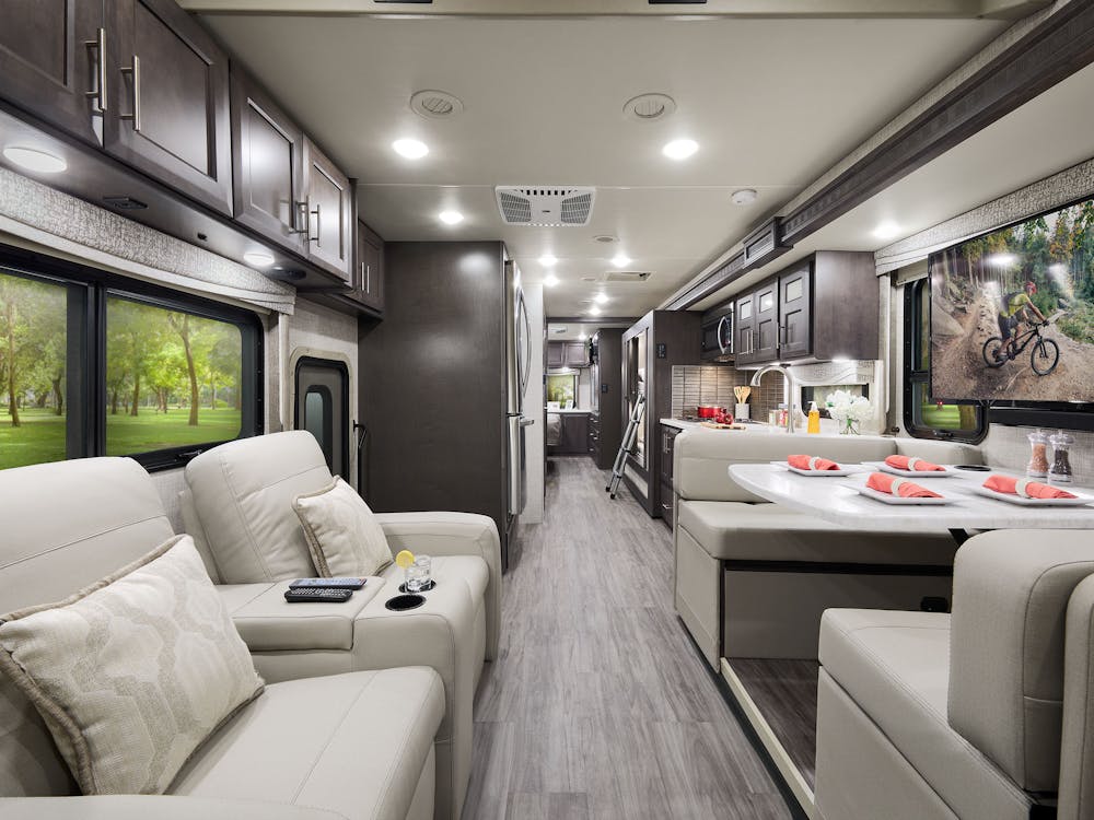2022 Thor Pasadena Mega C Diesel RV 38BX Front to Back - Long Beach Decor Regatta Cabinetry
