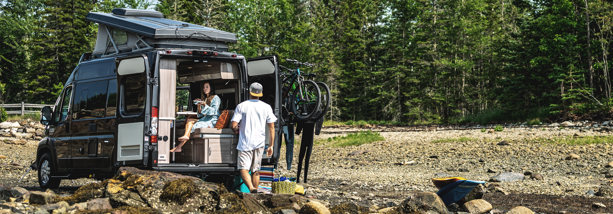 2022 Thor Scope Class B RV Camper Van Lifestyle Maine Corporate photo shoot rear of coach slider size