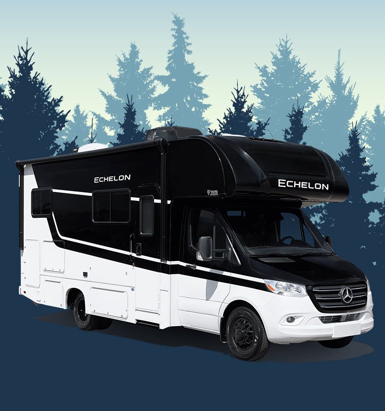 Echelon Sprinter in Midnight Runner paint with trees behind