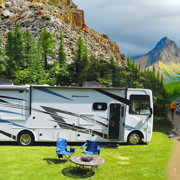 2025 Windsport class A motorhome camped by mountains