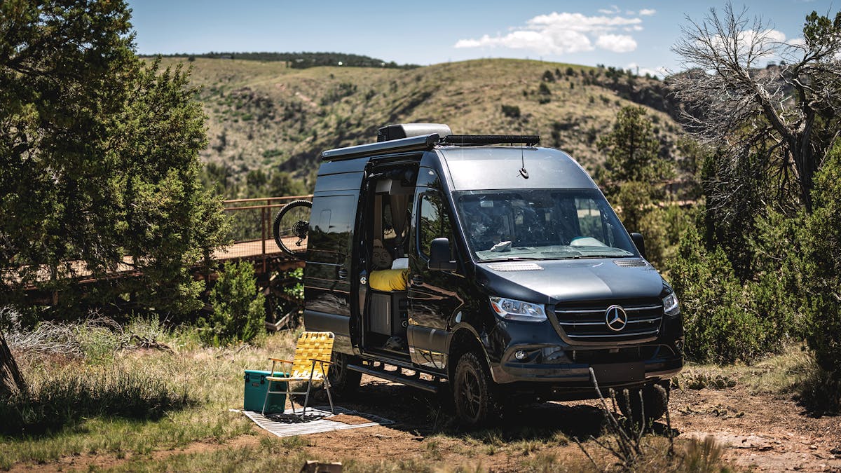Class B Van lifestyle in Colorado with mountains in background