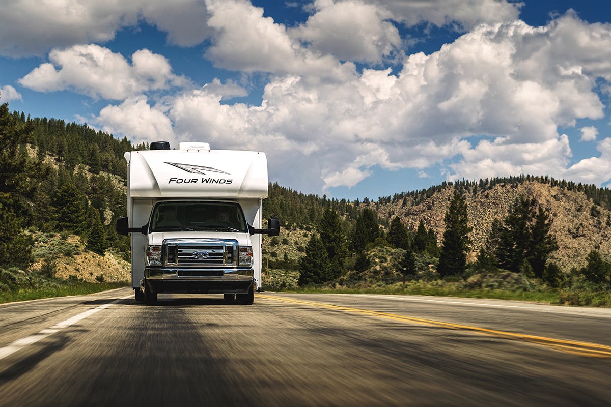 Scenic mountain driving in a Class C RV