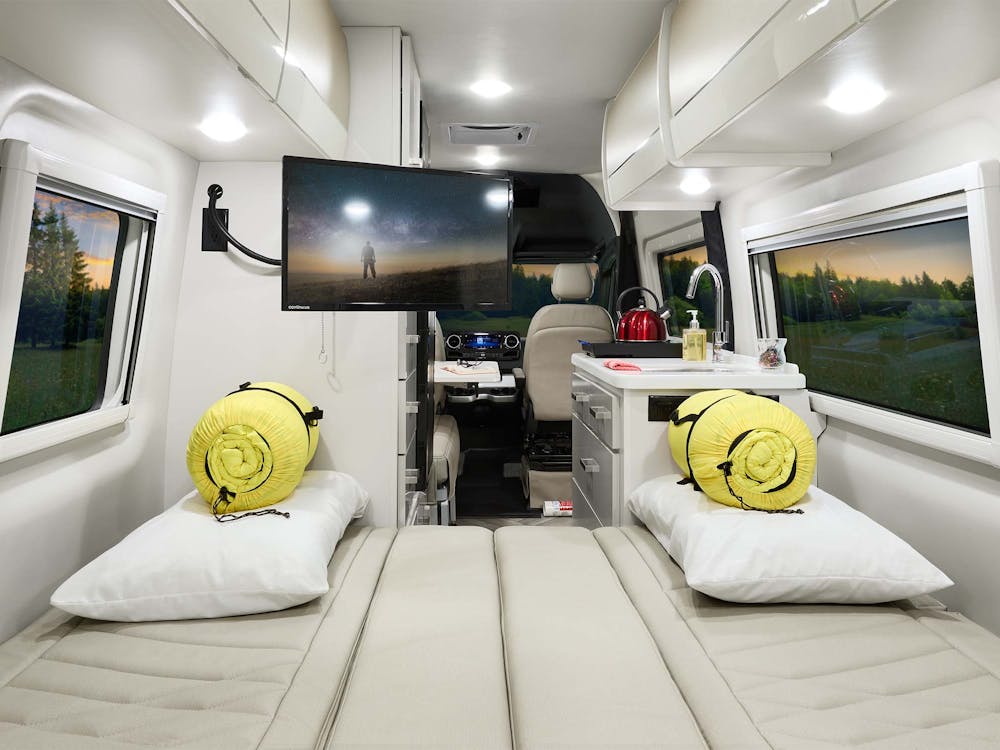 2025 Sanctuary 24A Coastal Cream interior bed and tv