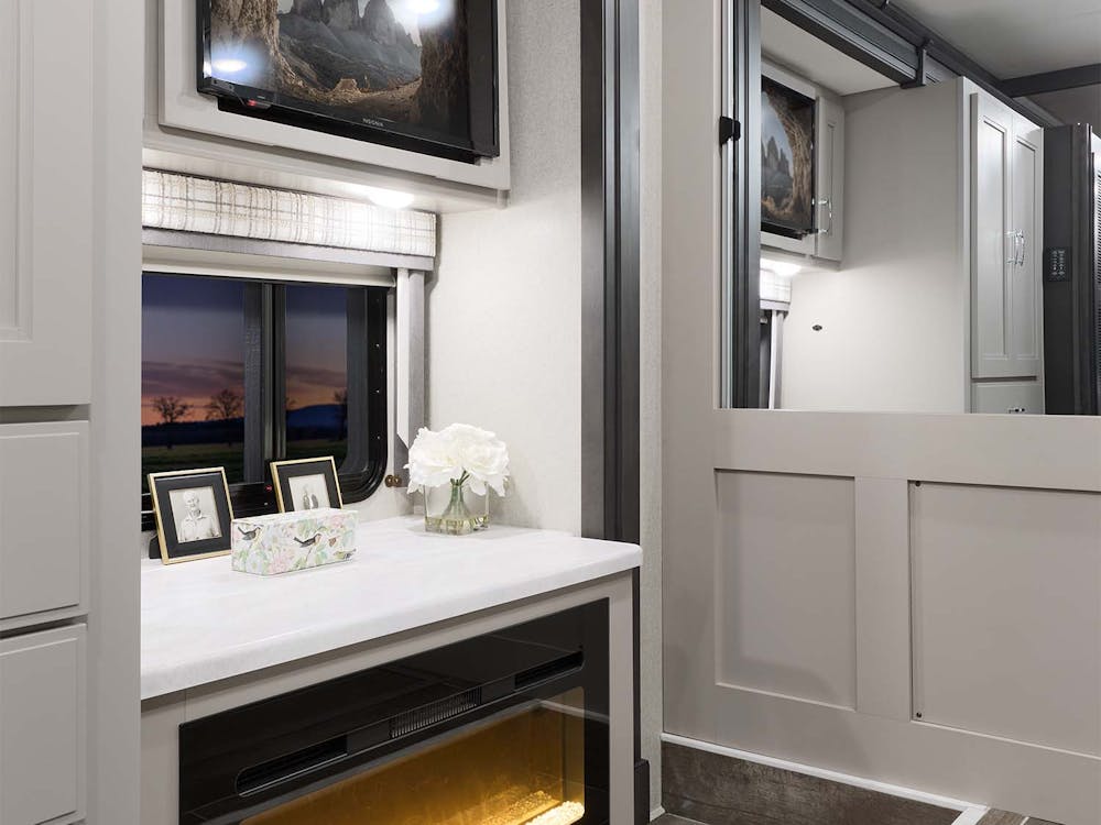 2025 Aria 3702 Naples with Ashville Cabinetry Bedroom Fireplace
