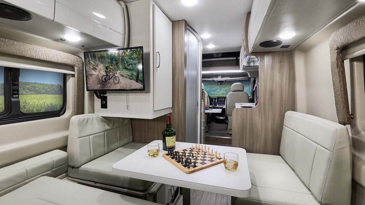 2022 Thor Tellaro Class B RV 20J Removable Table - Crisp Linen Modern White Cabinetry