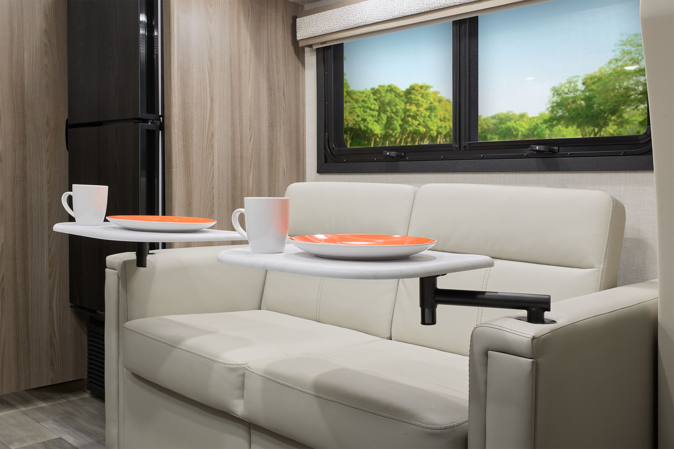 2026 Gemini 24JG Snow Leopard Modern Mocha Sofa with Swing Arm Tables