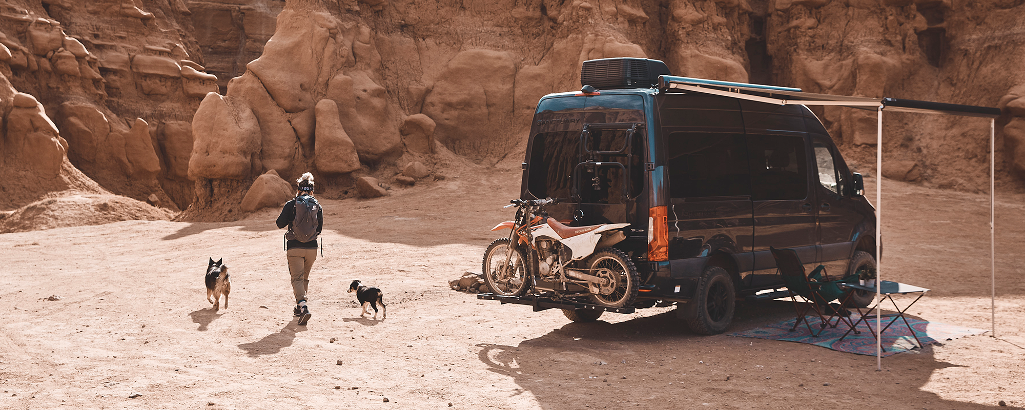 2022 Thor Sanctuary Class B RV Sprinter Van Lifestyle Kalen Thorien Utah Thule® Bike Rack motorcycle with dogs slider size