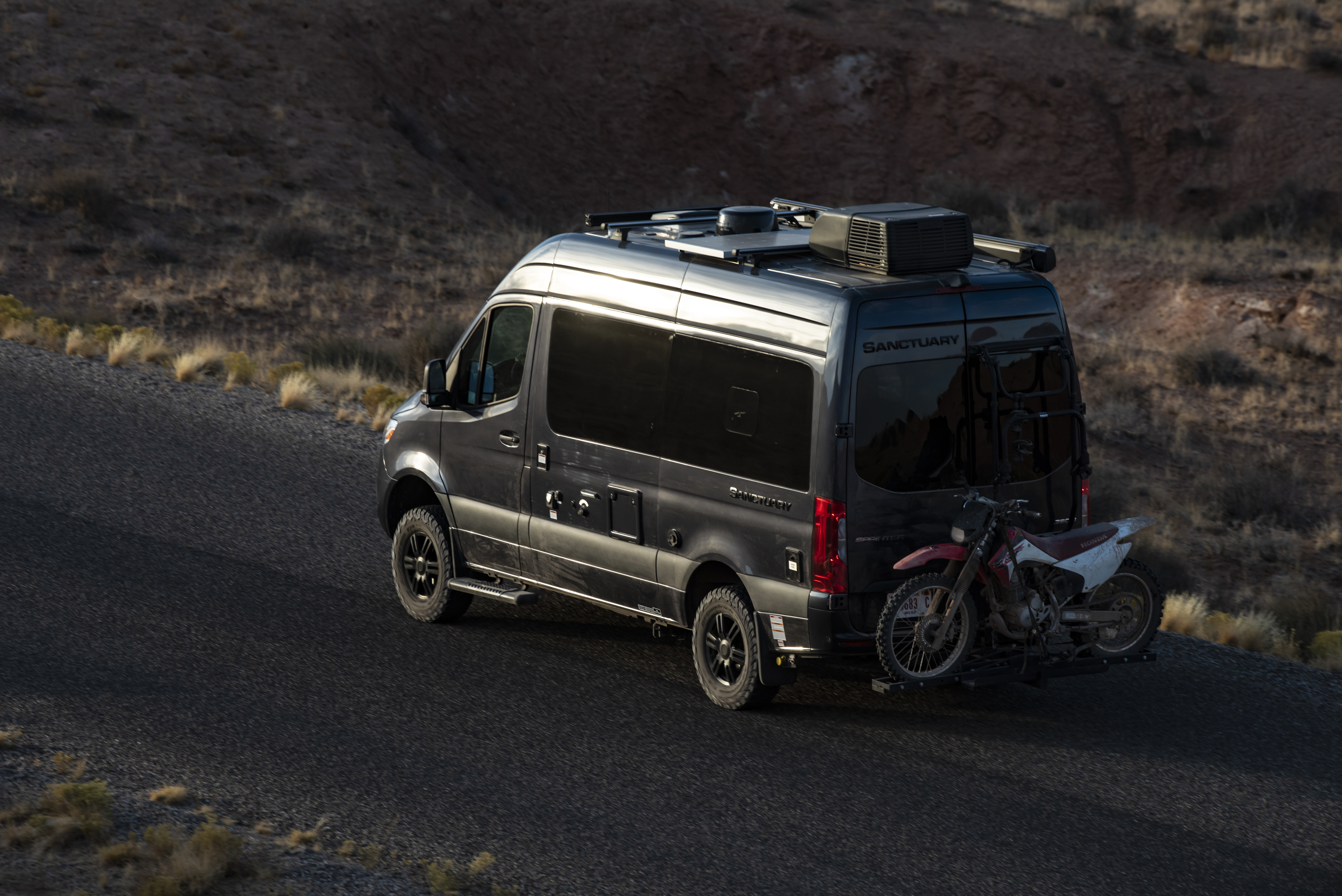 2022 Sanctuary Class B RV Sprinter Van - Lifestyle driving shot in utah Kalen thorien shoot