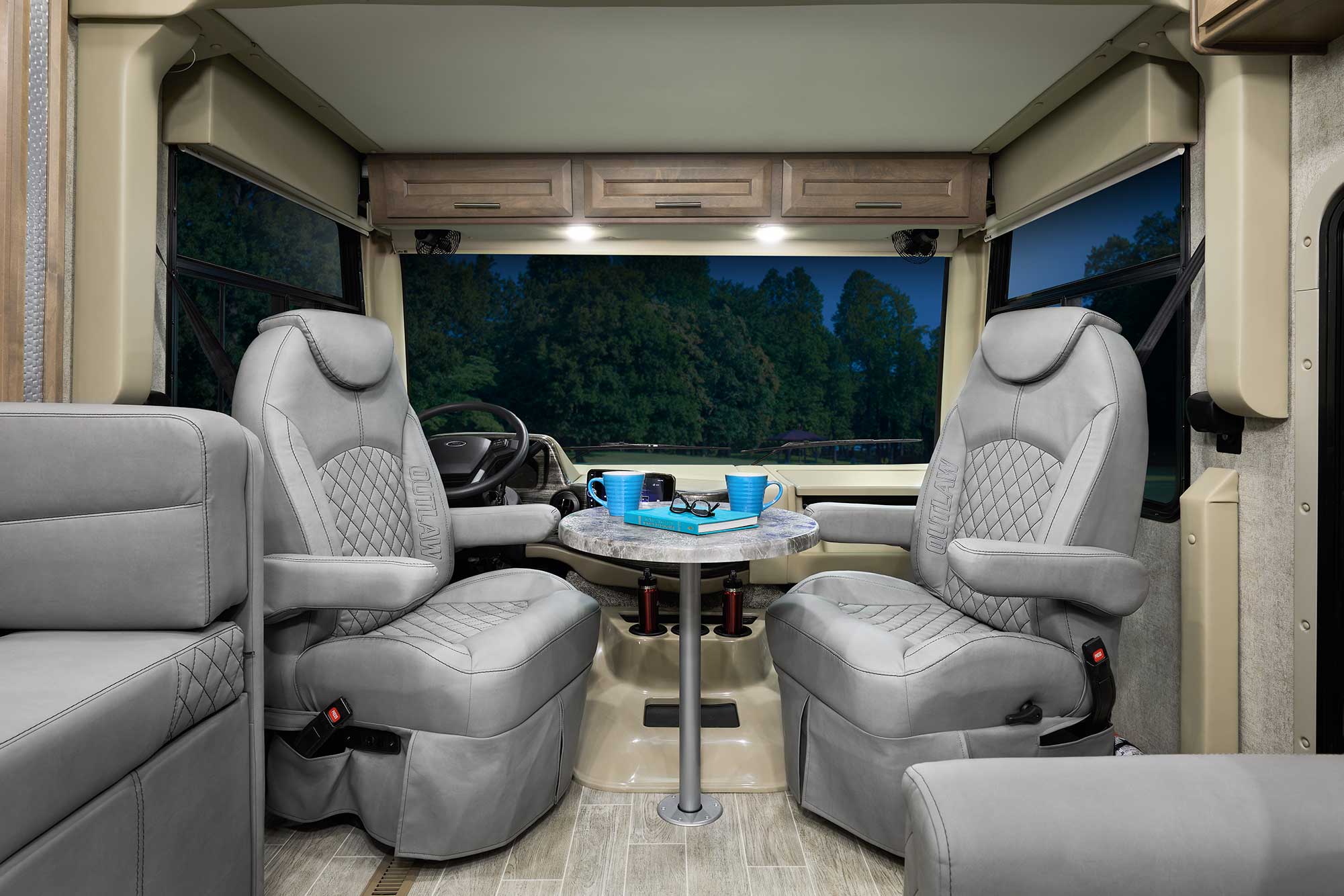 2022 Thor Outlaw Class A Toy Hauler RV 38MB Captain Chairs and Removable Table - Street Blues Sanibel Cabinetry