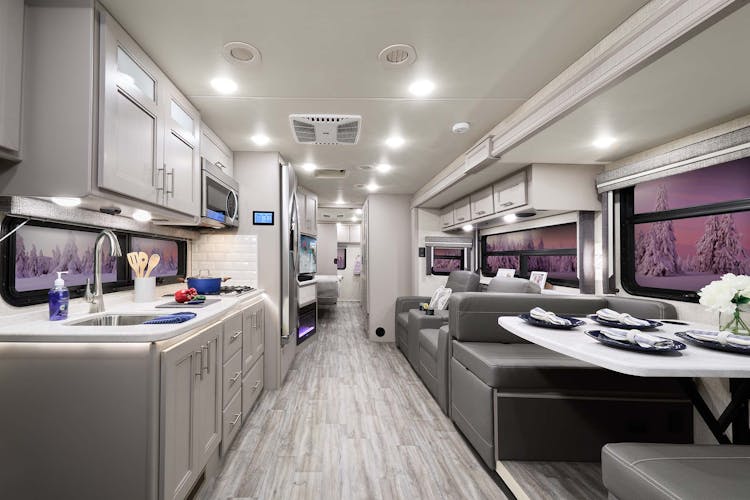 2022 Thor Inception Mega C Diesel RV 38MX Front to Back - Melrose Stone Decor Shell Gray Cabinetry
