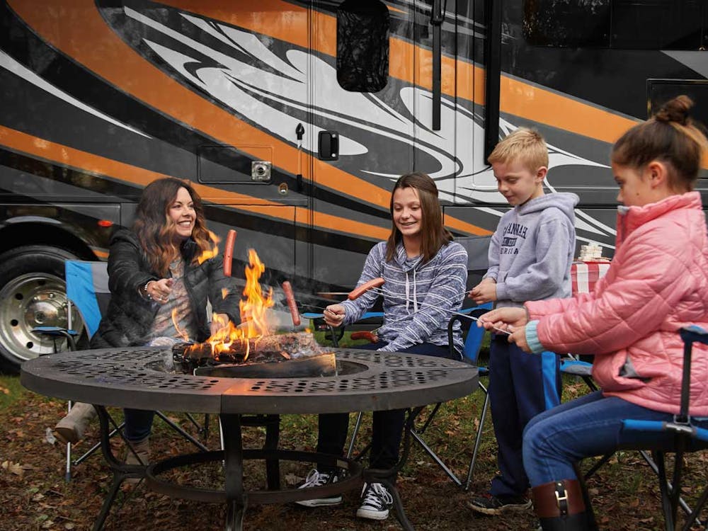2018 Thor Outlaw Class A Toy Hauler RV Lifestyle campfire photo owner testimonial photo