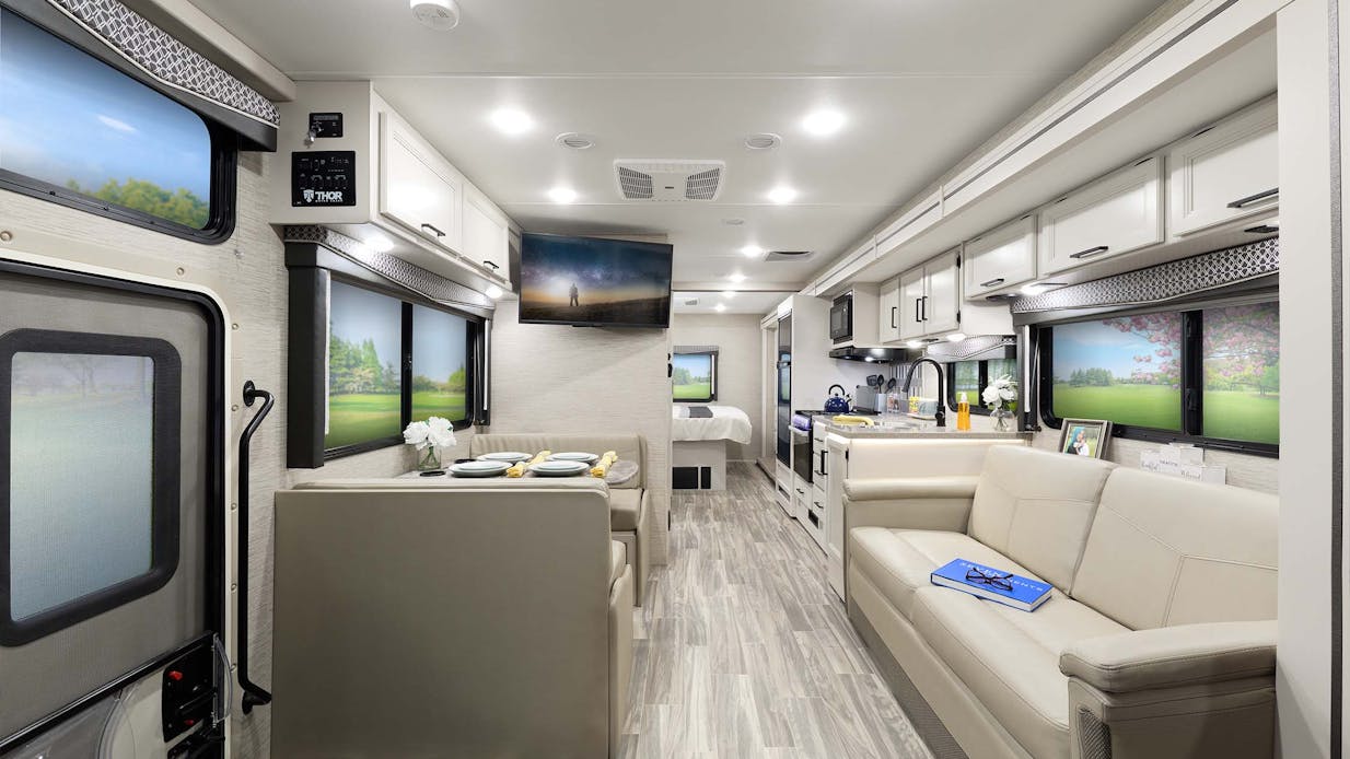 2023 Thor ACE Class A RV 29D Front to Back - Home Collection™ Estate Grey Ivory Coast Cabinetry