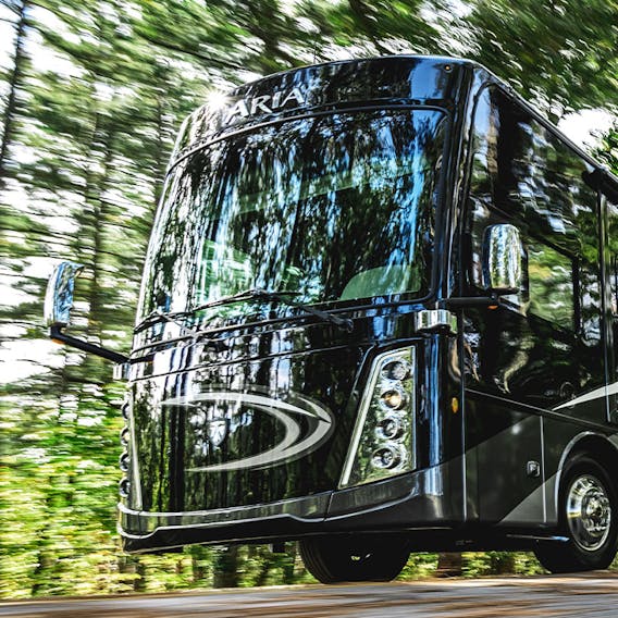 2021 Thor Aria Class A Diesel Pusher RV lifestyle corporate photo shoot driving shot