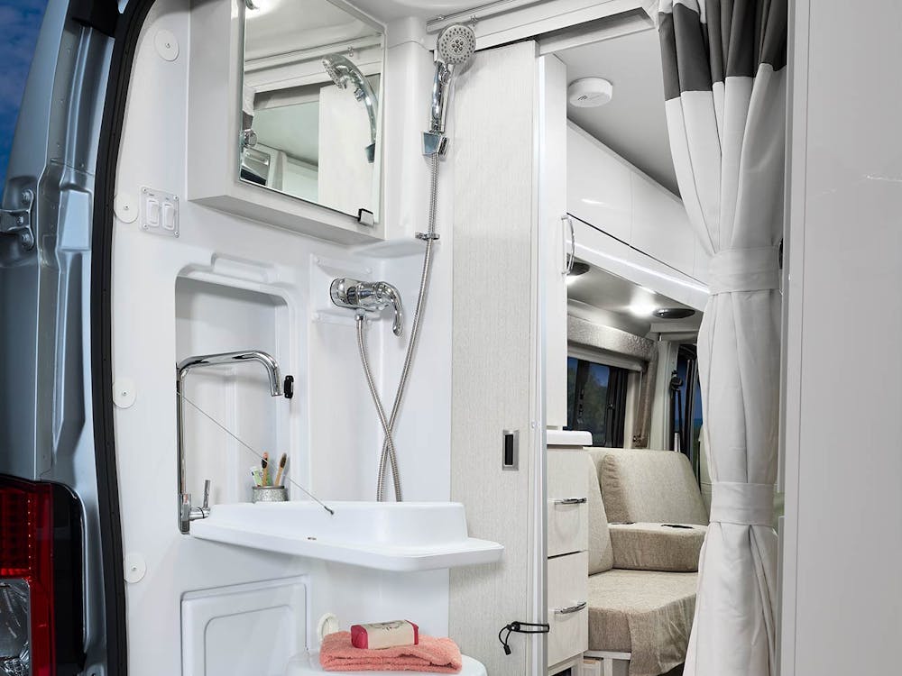 2022 Thor Rize Class B RV 18M Bathroom Wet Bath - Crisp Linen Modern White Cabinetry