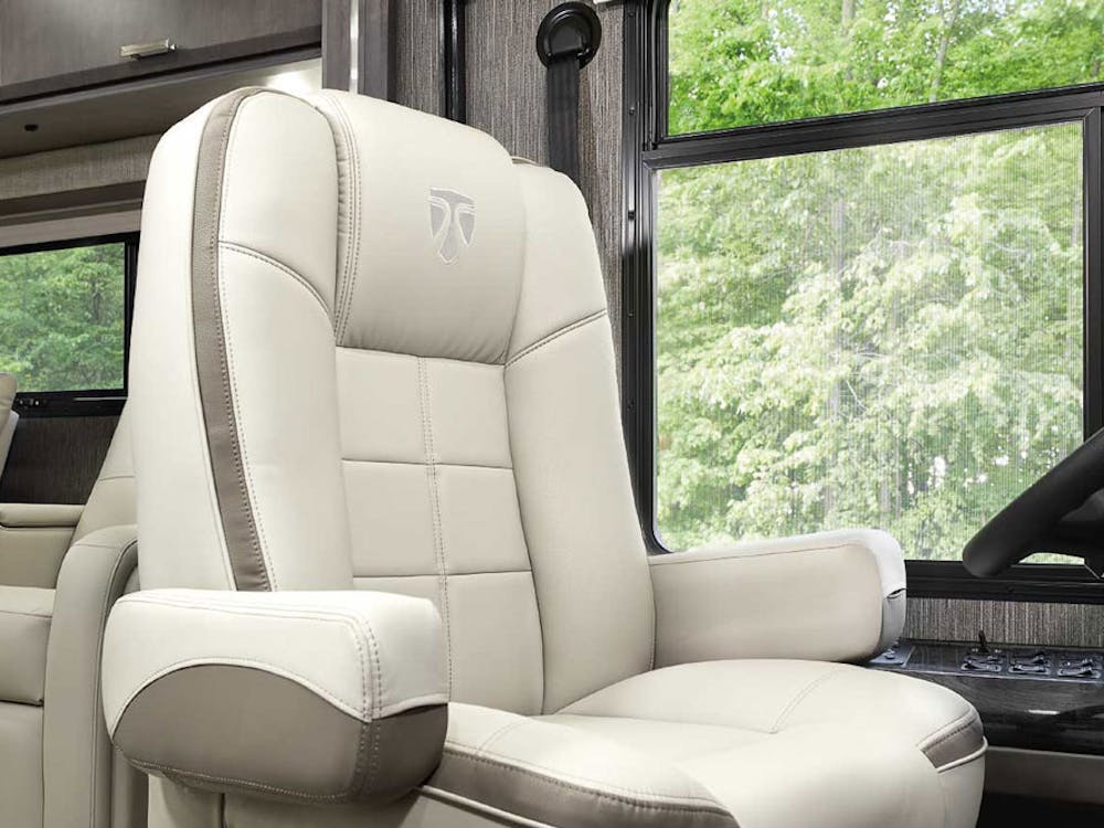 2021 Thor Tuscany Class A Diesel RV 45MX Studio Collection Portofino Regatta Cabinetry Captain Chairs key feature