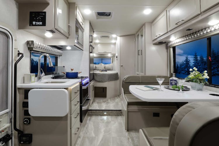 2022 Thor Quantum LC Class C RV LC22 Front to Back - Luxury Collection™ Charcoal Diamond Coastline Grey Cabinetry